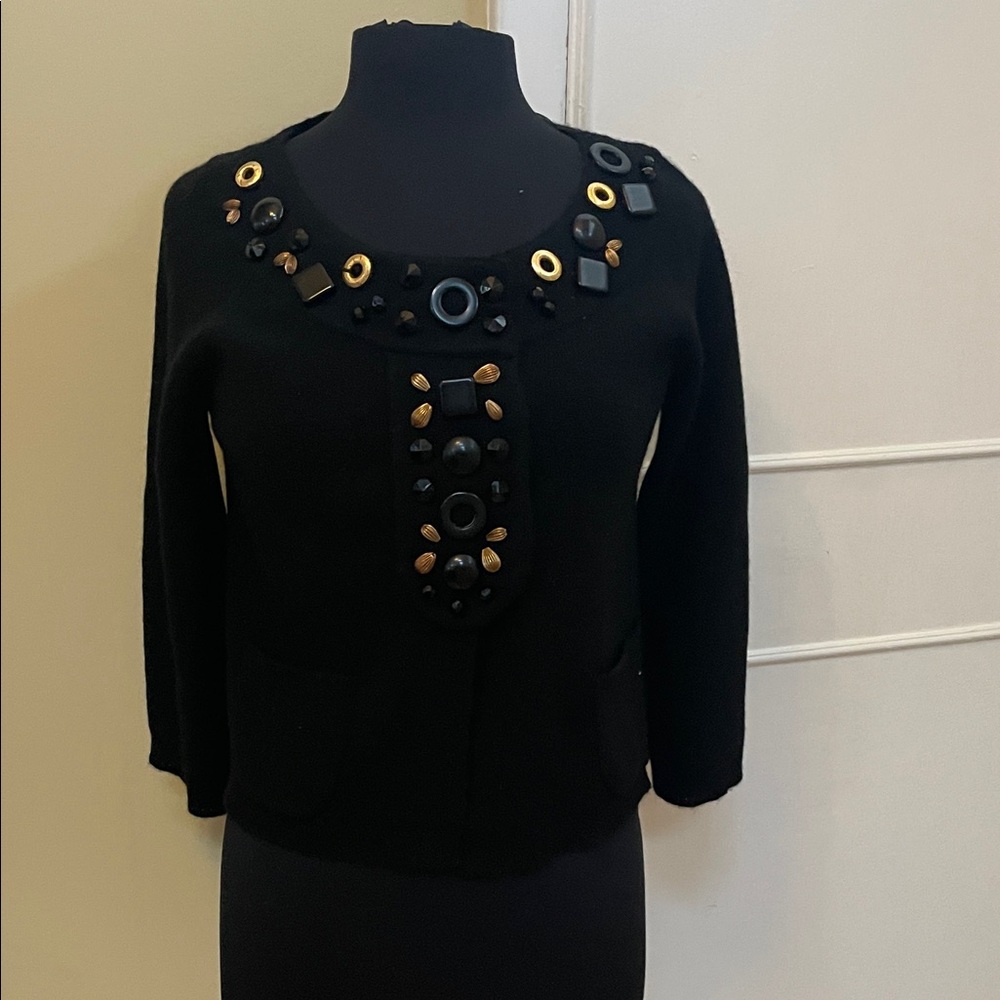 NWT Milly Black Cardigan  with Bold Embellish100% cashmere front pocket size M